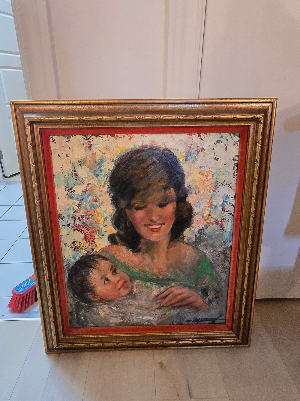 20th century Vintage Portrait Painting of Mother and Child